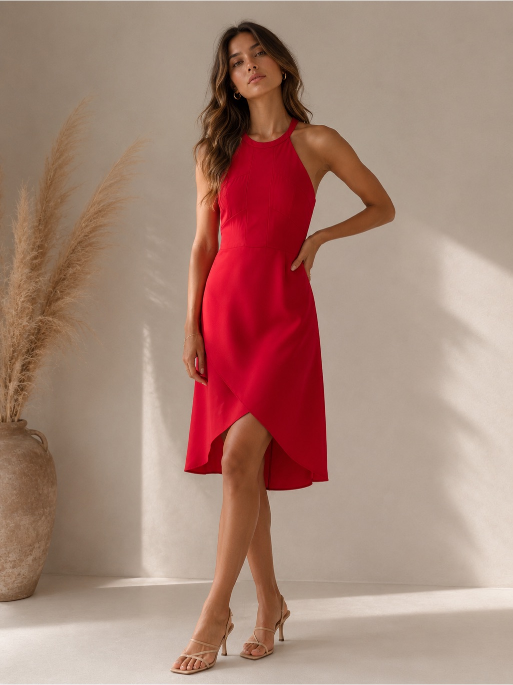 Amanda Uprichard Samba Elegant Red Halter Midi Dress